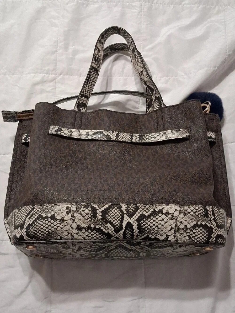 Michael Kors Brown Logo Tote with Snake-Print Accents - Picture 2 of 6